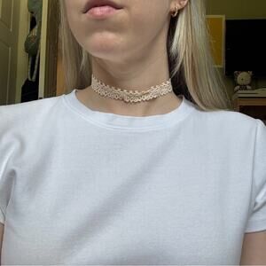 Forever 21 White Ornate Lace Choker Necklace